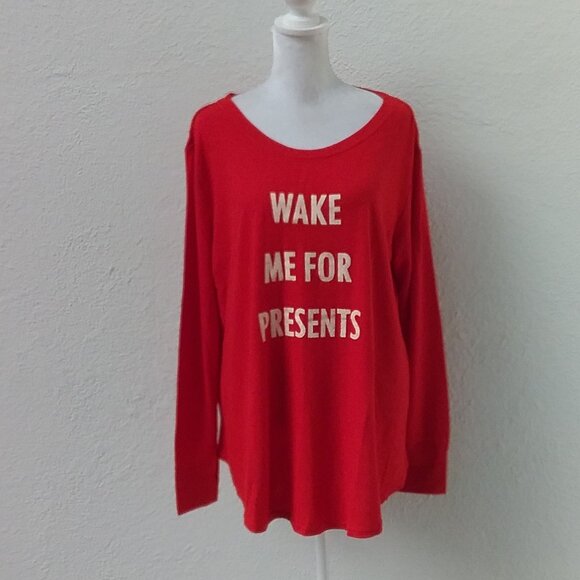 Wake Me For Presents Red Pajama Long Sleeve Soft KnitTop XL - Picture 2 of 5